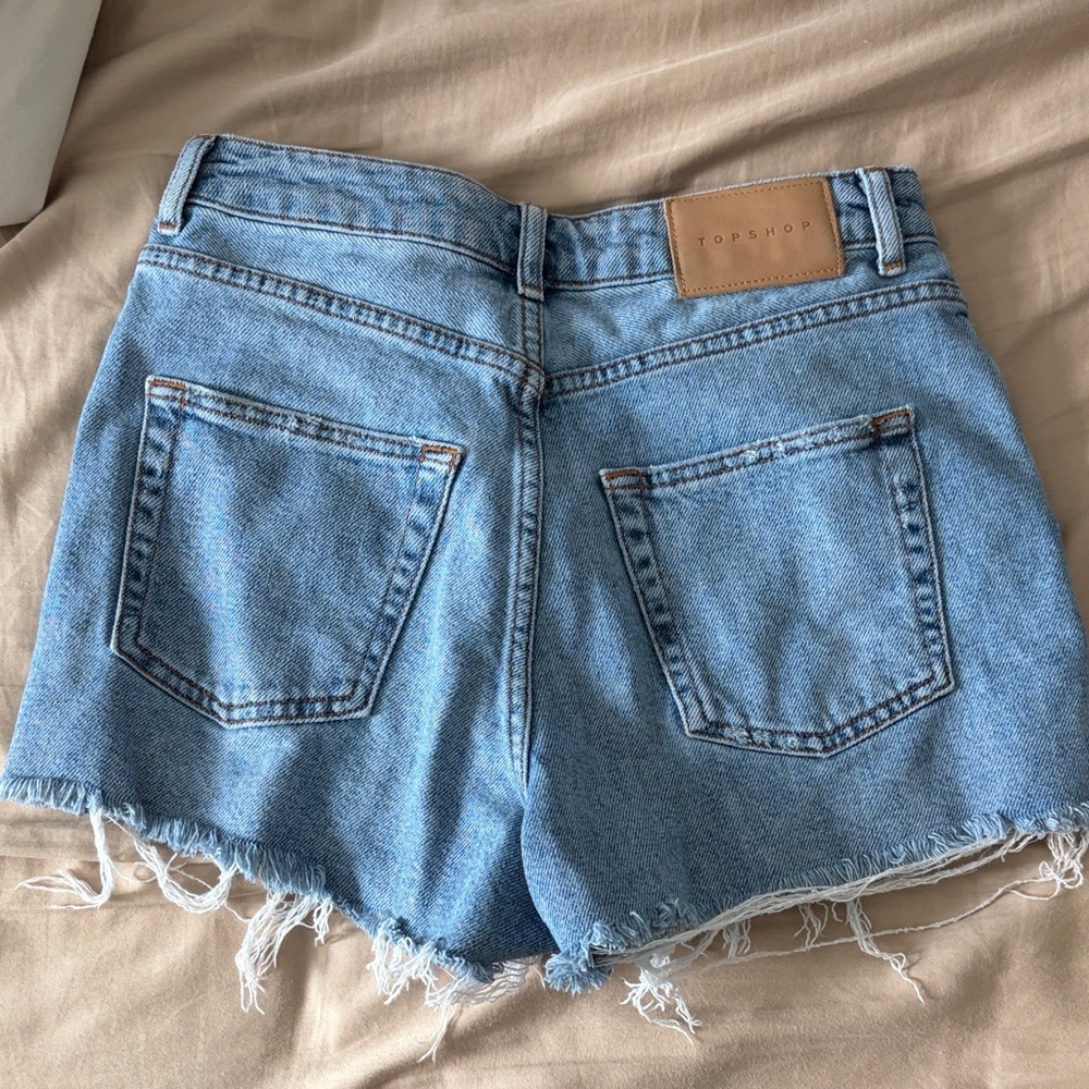 Topshop Light Blue Frayed Denim Mom Shorts